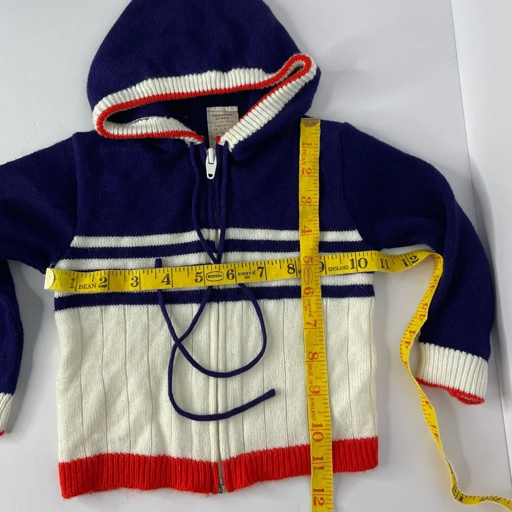 Vintage Kids 100% Acrylic Full Zip Hooded Sweater With String Ties Size 18 M 📍